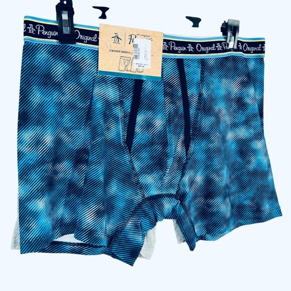 Original Penguin Men's Blue Grey 2-Pack Cotton Stretch Boxer Briefs Size XL NWT - Picture 2 of 7